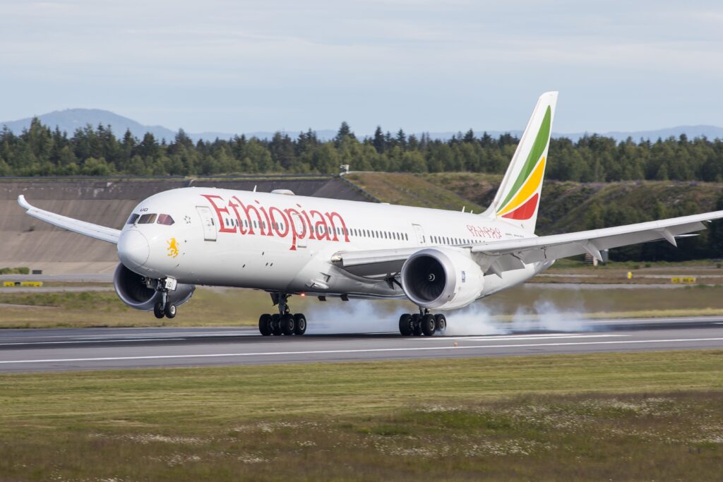 An Ethiopian Airlines Boeing 787-9 Dreamliner aircraft