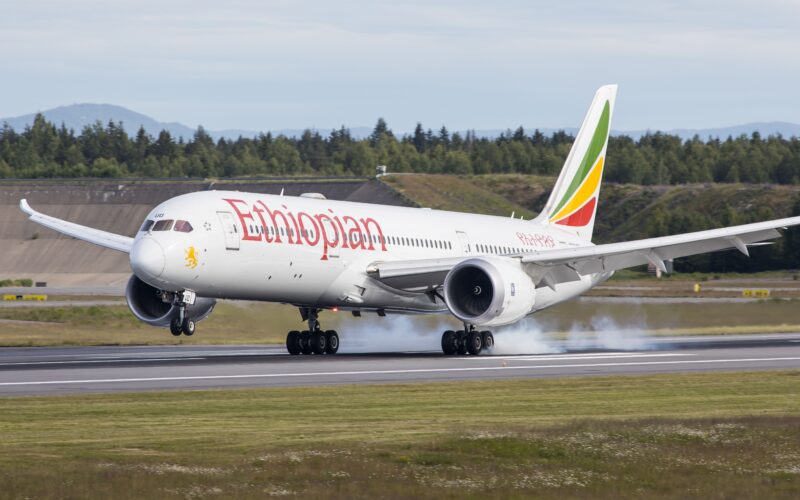 An Ethiopian Airlines Boeing 787-9 Dreamliner aircraft