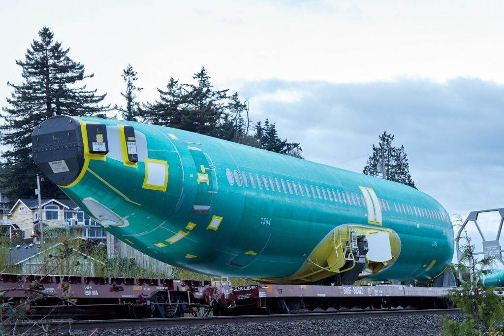 Boeing 737 MAX fuselage being transported to Renton Washington the United States Spirit AeroSystems a Tier 1 supplier to Boeing provided an estimated cost to the latest production issue affecting the 737 MAX
