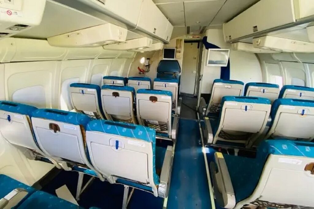 Inside a Boeing 737 jet before it was converted