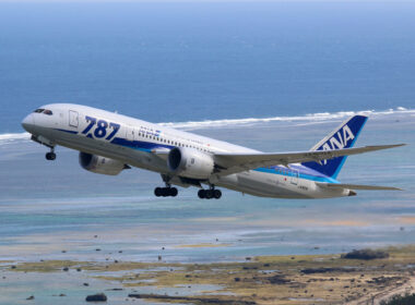 Ishigaki, Japan - October 14, 2015: ANA All Nippon Airways Boeing 787-8 airplane at Ishigaki airport in Japan.