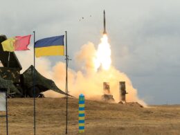 Ukrainian S 300 surface to air missile system firing