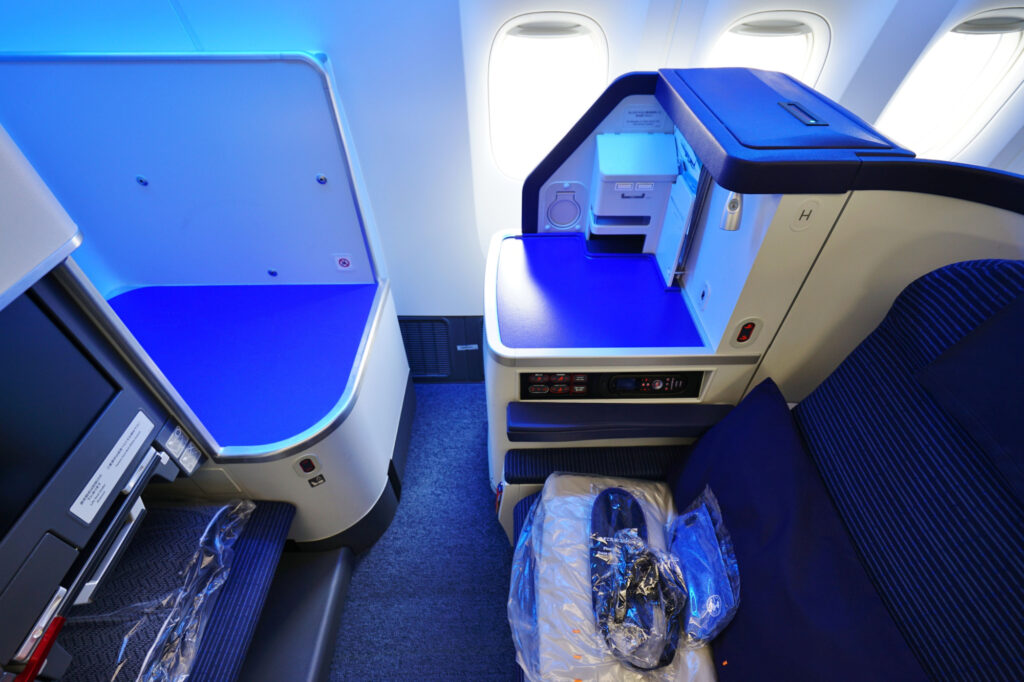 Business Class seat aboard a Boeing 777-300 ER from Japanese carrier All Nippon Airways ANA (NH)