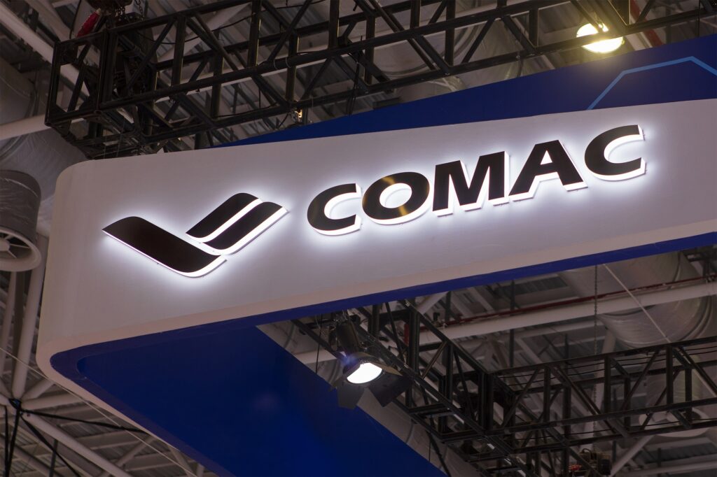 COMAC logo on display at the Zhuhai Airshow 2022 COMACs two executives have put out conflicting statements about the order book of the C919