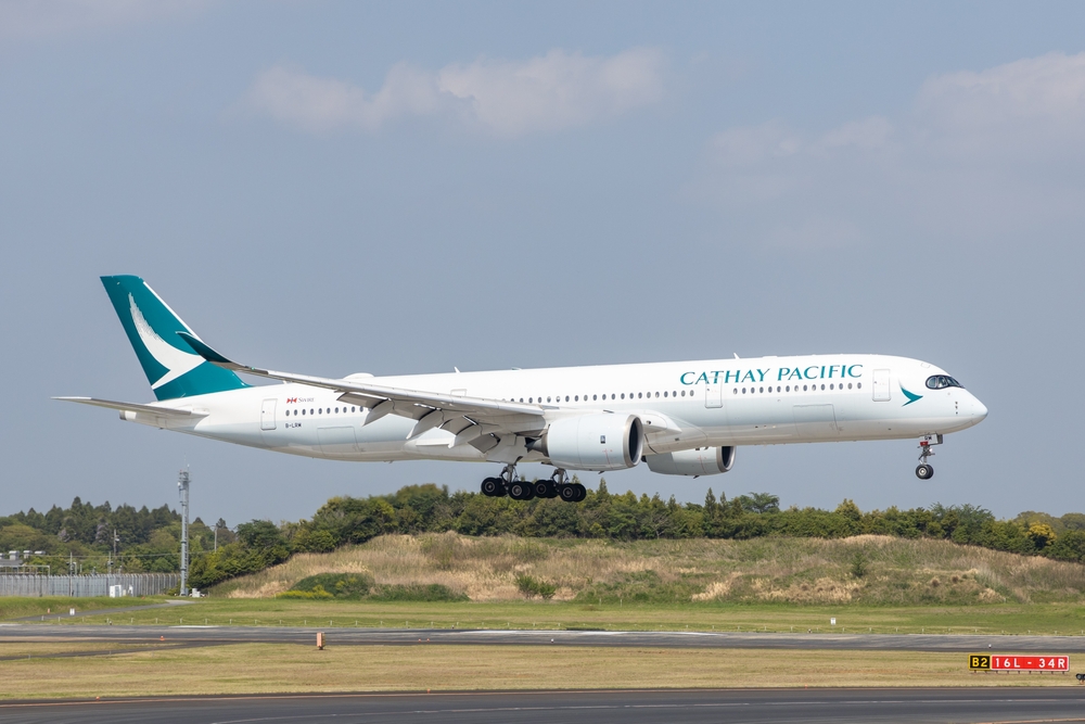 Narita,,Japan-,April,20,2023:,Cathay,Pacific,Airbus,A-350,On,Approach