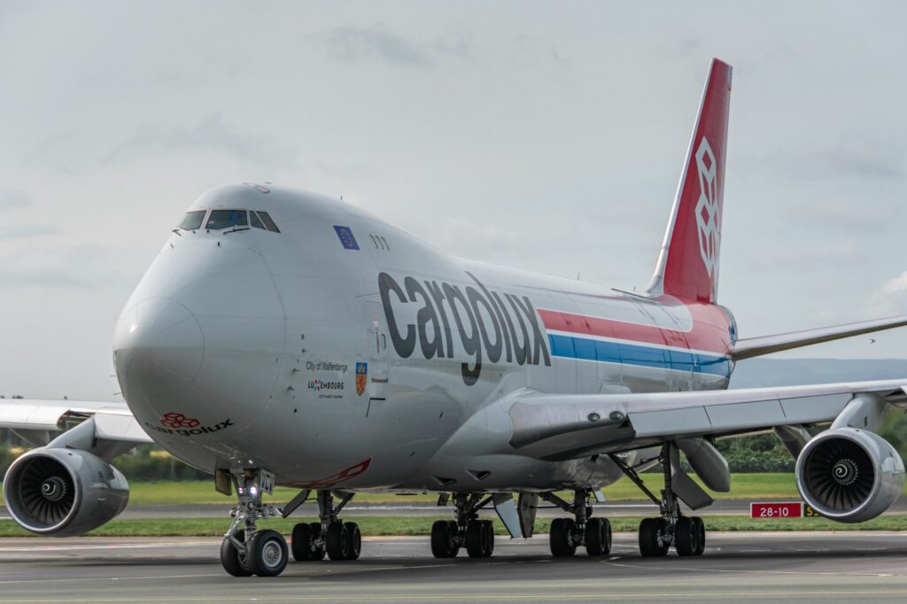 Video showed a Cargolux Boeing 747-400F experiencing an engine strike upon landing at LUX
