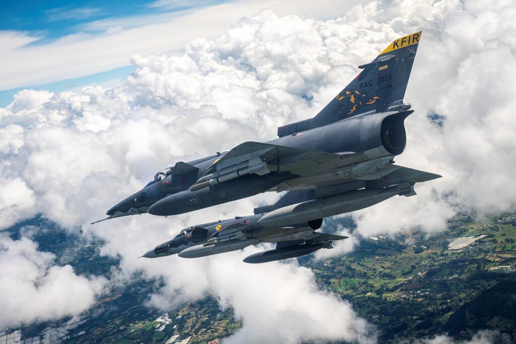 IAI Kfir flying through clouds