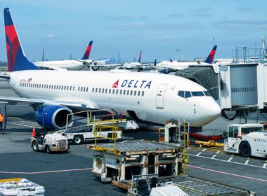 Delta Airlines 737-800 is prepared for it's next flight at John F Kennedy International Airport, New York City