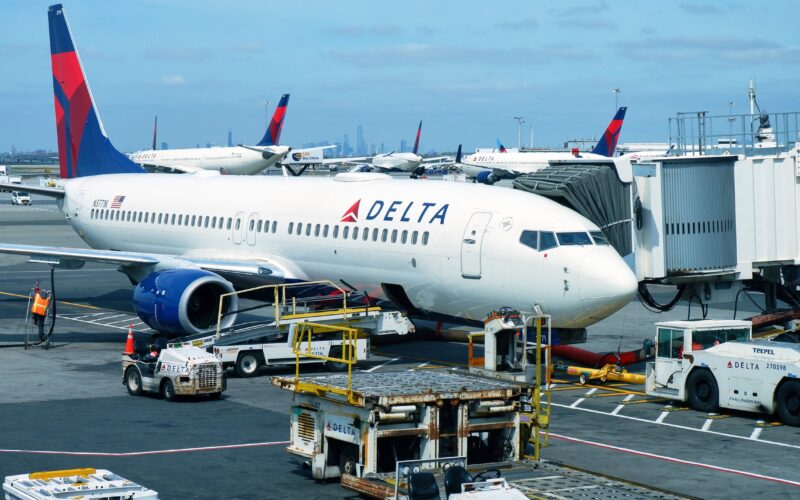 Delta Airlines 737-800 is prepared for it's next flight at John F Kennedy International Airport, New York City