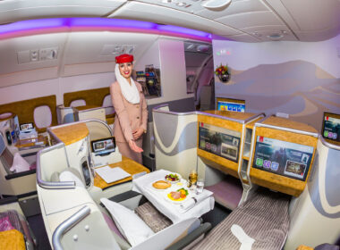 Emirates Airline flight attendant. Emirates business class. Airplane food. Stewardess dress. Flight attendant portrait. Emirates airline travel. Onboard dining.