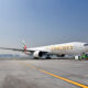 Emirates Boeing 777-300ER before its flight test with 100 percent Sustainable Aviation Fuel SAF