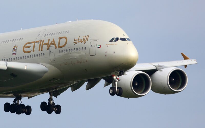 Etihad Airways first Airbus A380 out of storage arrived at Abu Dhabi International Airport (AUH)