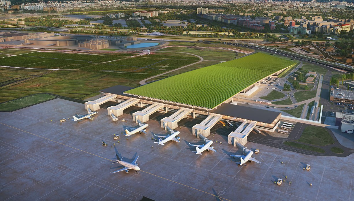 Florence Airport passenger terminal rooftop vineyard