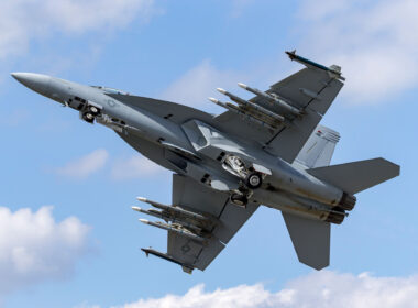 United States Navy Boeing F/A-18F Super Hornet multirole fighter aircraft.