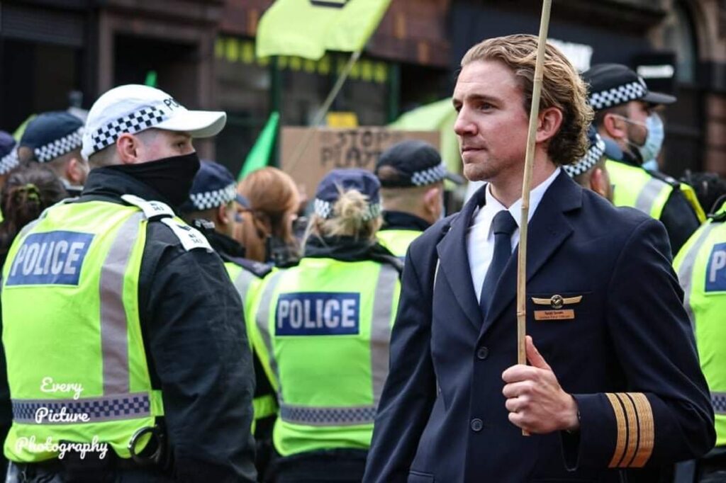Former pilot Todd Smith at Extinction Rebellion protest