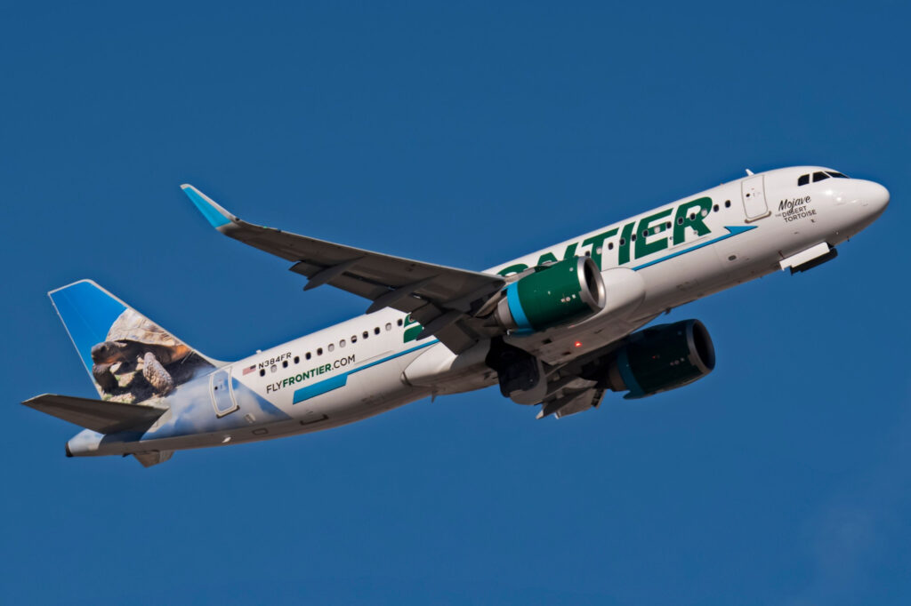 Frontier A320Neo Mojave the Desert Tortoise departing Phoenix Sky Harbor Airport.