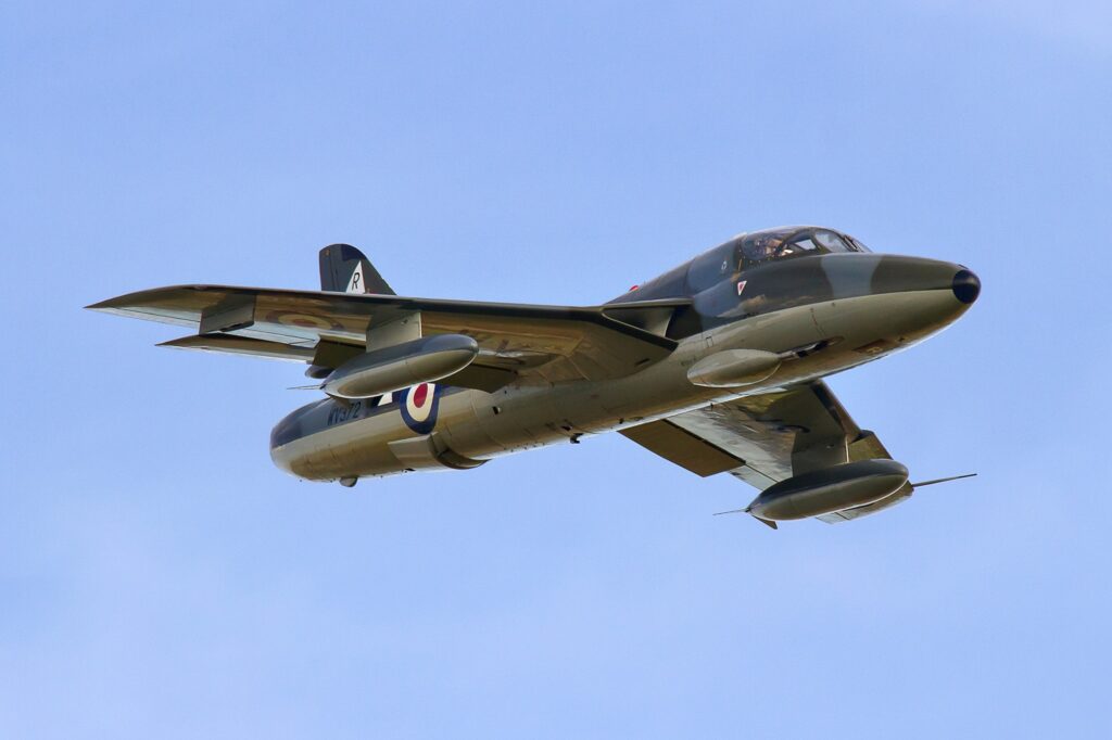 Hawker Hunter T7 WV372 - R (G-BXFI) carries out a display at Old Warden. This aircraft was to crash at Shoreham in 2015