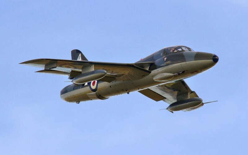 Hawker Hunter T7 WV372 - R (G-BXFI) carries out a display at Old Warden. This aircraft was to crash at Shoreham in 2015