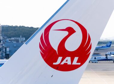 Japan Airlines logo on the Airbus A350 tail