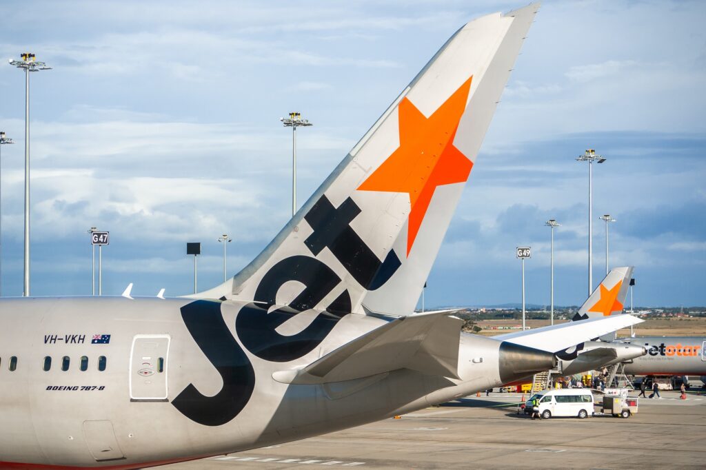 etstar airplane parked in Melbourne airport.