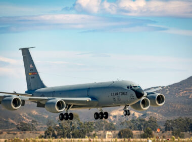 KC-135 Stratotanker lands at the 2022 Miramar Airshow