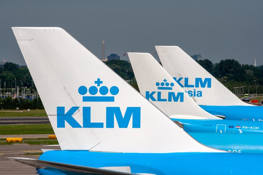 KLM aircraft at the gates at Amsterdam Schiphol Airport AMS KLM and its pilot union the VNV agreed to a new deal averting a strike at the last minute