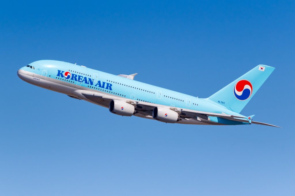 Korean Air plane A380 flying in the air