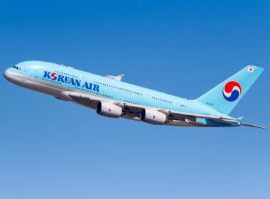 Korean Air plane A380 flying in the air