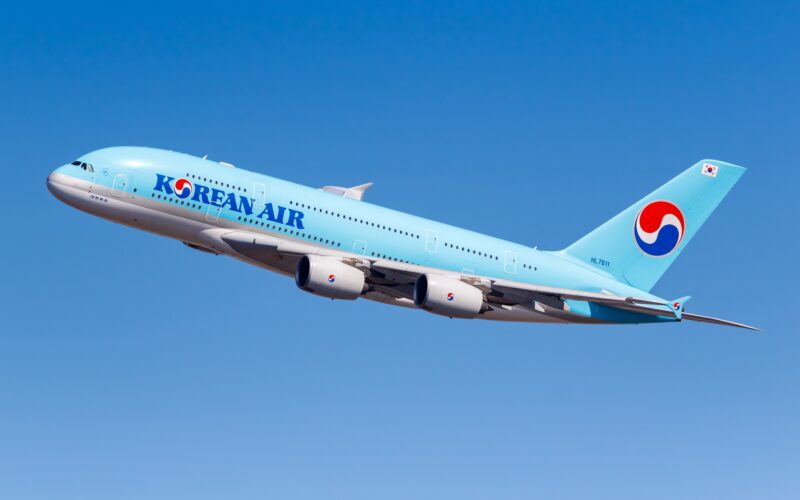 Korean Air plane A380 flying in the air