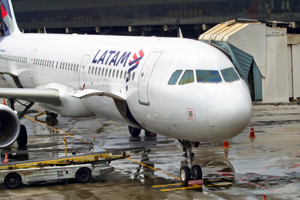A LATAM Airlines Airbus A321 skidded off the runway during heavy rain in Brazil