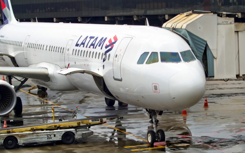 A LATAM Airlines Airbus A321 skidded off the runway during heavy rain in Brazil