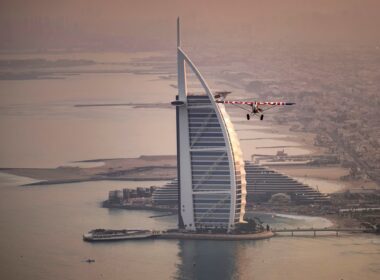 Red Bull pilot Luke Czepiela landed on a helipad in Dubai