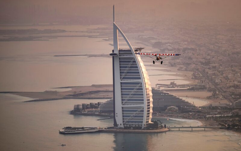 Red Bull pilot Luke Czepiela landed on a helipad in Dubai