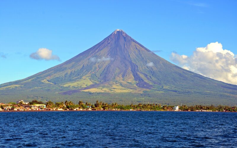 Mount Mayon in Philippines where rescue teams are ascending the volcano to find a plane wreckage
