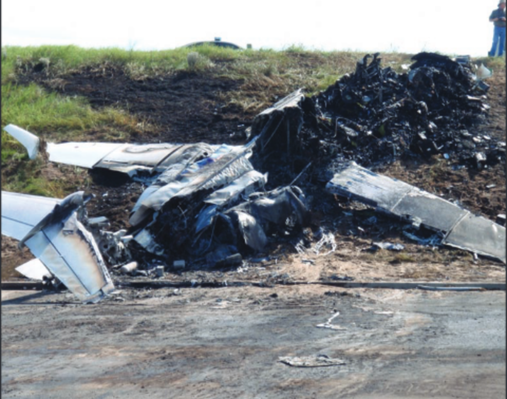 photograph of the Learjet 60 crash on September 19, 2008, 23:53 EDT at Columbia Metropolitan Airport, SC.