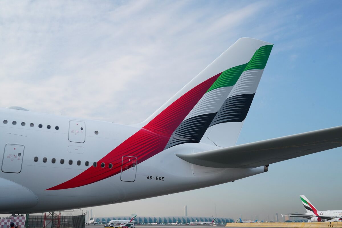 New Emirates livery showcasing the tail of the Airbus A380