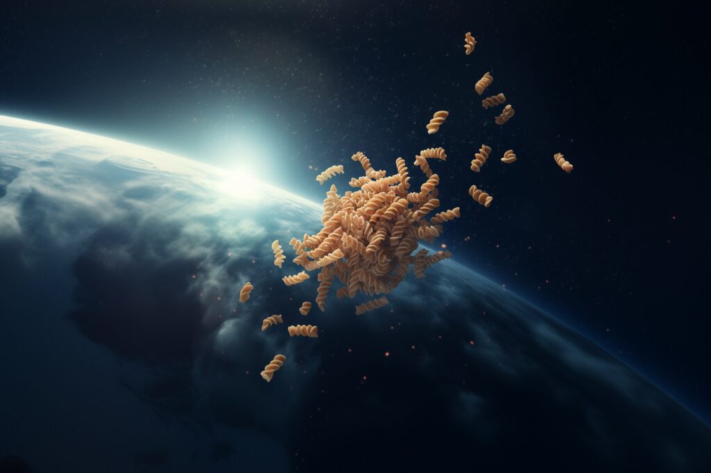 Pasta floating in space Pasta floating in space