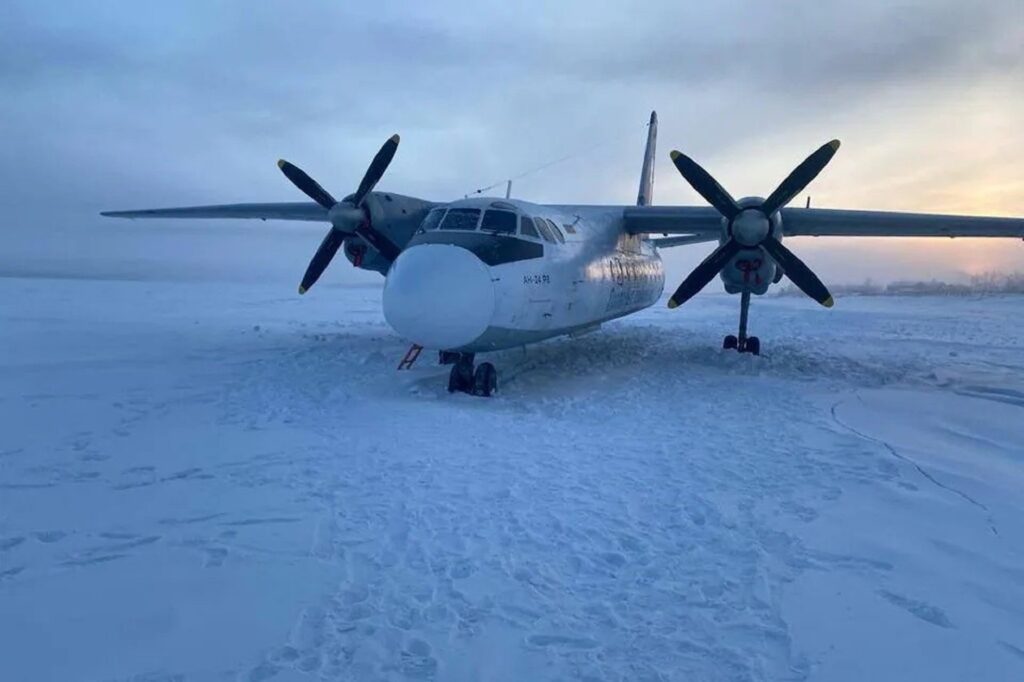 Polar Airlines Antonov-24 frozen river