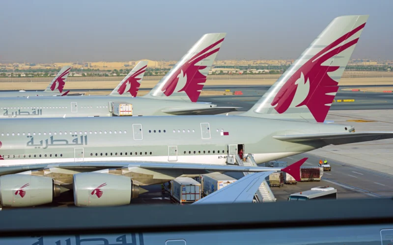Doha,,Qatar,-17,Jun,2019-,View,Of,Airplanes,From,Qatar