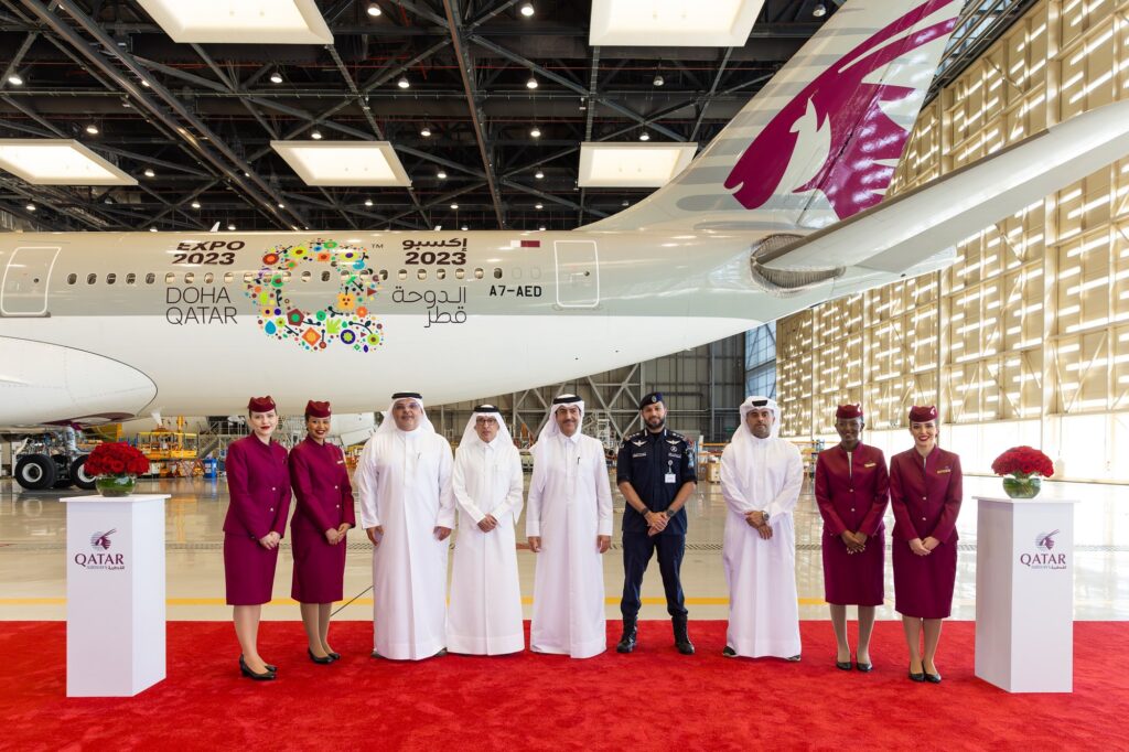Qatar Airways livery Airbus Expo 2023 Doha