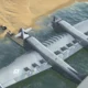 Render of the Liberty Lifter ground effect aircraft delivering vehicles on a beach