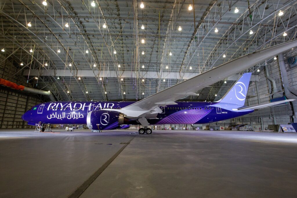 Watch as Riyadh Air's Boeing 787 soars to the sky with its new livery