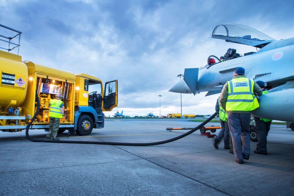 Royal Air Force refueling Eurofighter Typhoon with sustainable aviation fuel blend Royal Air Force refueling Eurofighter Typhoon with sustainable aviation fuel blend