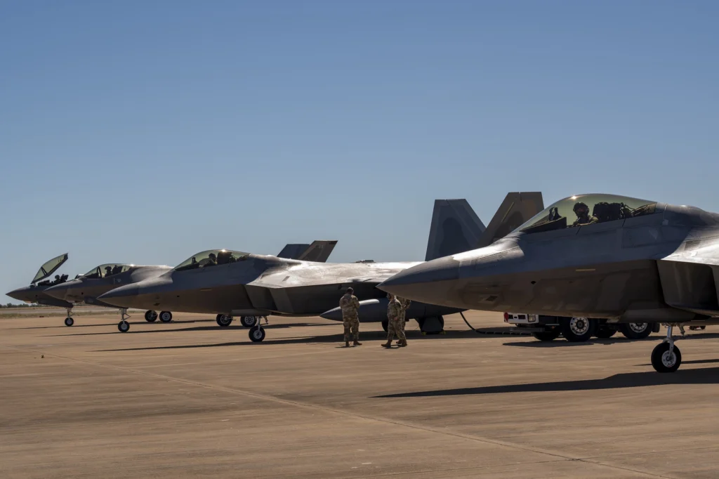 Royal Australian Air Force F-35A Lighting IIs and U.S. Air Force F-22A Raptors