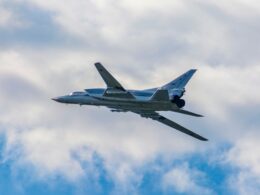 Russian Tu-22M3 strategic bomber flying