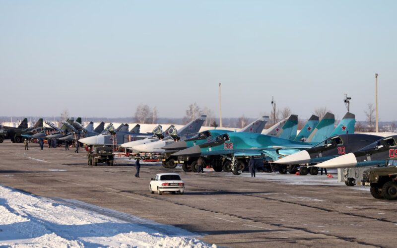 Russian military aircraft lined up