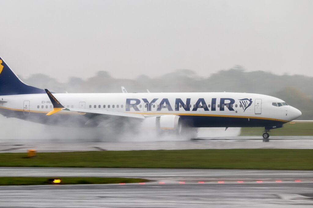 Ryanair Boeing 737 MAX landing at Manchester Airport MAN Ryanair settled a lawsuit which alleged that it lied to investors about its union position