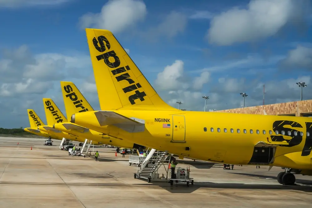 CancunMexico September182021SpiritAirlinesPlaneOn Cancun,,Mexico,-,September,18,,2021:,Spirit,Airlines,Plane,On