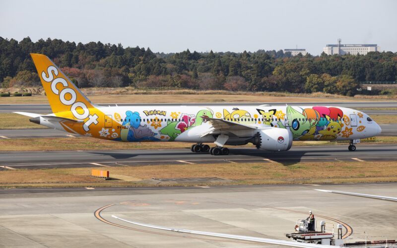 Scoot Boeing 787-9 take off from Tokyo Narita International Airport.
