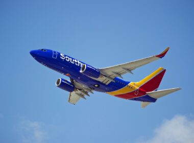 Southwest Airlines Boeing 737 aircraft is airborne as it departs Los Angeles International Airport.